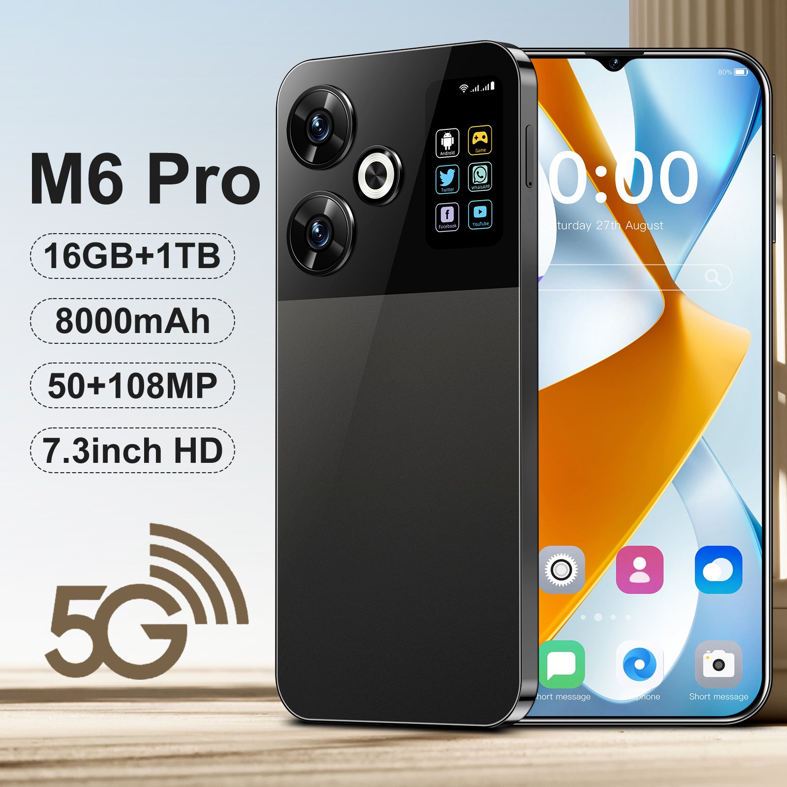 Wholesale M6 Pro Smartphone AMOLED Big Screen Global Version with 5G WCDMA Cellular Android 13 mobile phone cellphone